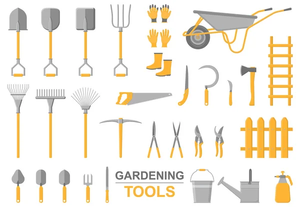 Ensemble Divers Articles Jardinage Outils Jardinage Agriculture Ménage Jardin Paysan — Image vectorielle