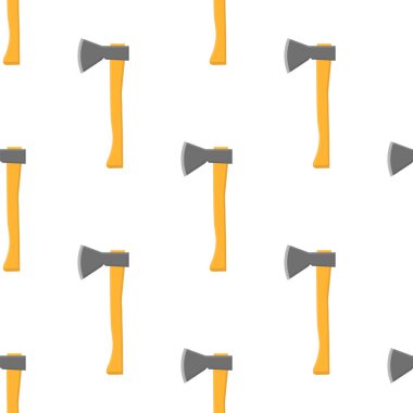 Beyaz arka planda çizgi film baltaları olan kusursuz bir desen. Bahçe aletleri. Herhangi bir tasarım için vektör illüstrasyonu.