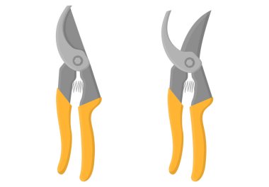 Beyaz arka planda izole edilmiş karikatür bahçe makası ya da kesiciler. Bahçe aletleri. Tasarımınız için çizgi film tarzında vektör illüstrasyonu.