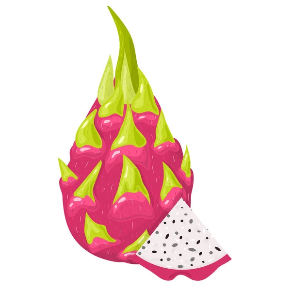 Fruits Pitaya Rouges Entiers Coupés Frais Isolés Sur Fond Blanc — Image vectorielle