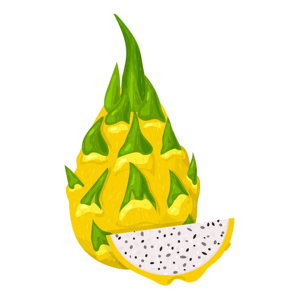 Frutos Frescos Enteros Cortados Pitaya Amarilla Aislados Sobre Fondo Blanco — Vector de stock