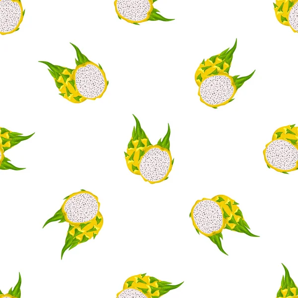 Motif Sans Couture Avec Des Fruits Pitaya Frais Entiers Jaunes — Image vectorielle