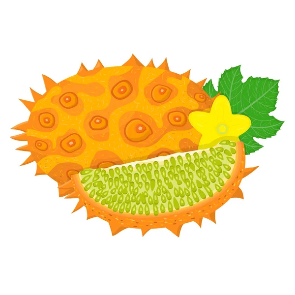 Fresh Whole Cut Sliced Yellow Kiwano Fruit Isolated White Background — 图库矢量图片