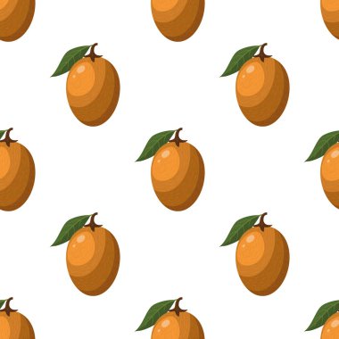 Beyaz arka planda izole edilmiş taze sapodilla meyveleri olan kusursuz bir desen. Sağlıklı yaşam için yaz meyveleri. Organik meyve. Çizgi film tarzı. Herhangi bir tasarım için vektör illüstrasyonu.
