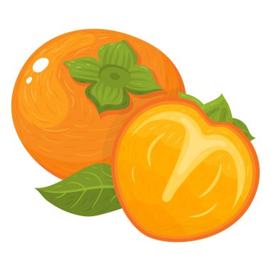 Beyaz arka planda izole edilmiş taze ve yarım dilim hurma meyvesi. Sağlıklı yaşam için yaz meyveleri. Organik meyve. Çizgi film tarzı. Herhangi bir tasarım için vektör illüstrasyonu.