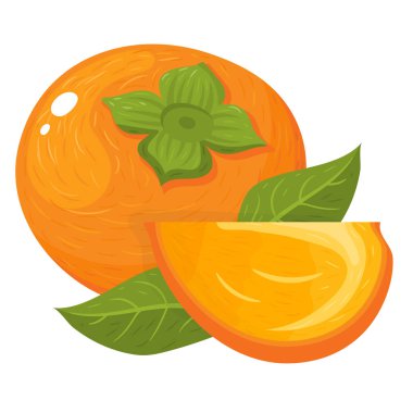 Beyaz arka planda izole edilmiş taze ve kesilmiş hurma meyveleri. Sağlıklı yaşam için yaz meyveleri. Organik meyve. Çizgi film tarzı. Herhangi bir tasarım için vektör illüstrasyonu.