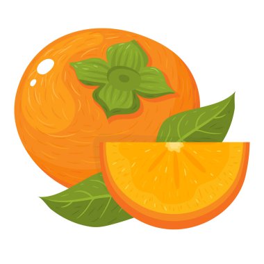 Beyaz arka planda izole edilmiş taze ve kesilmiş hurma meyveleri. Sağlıklı yaşam için yaz meyveleri. Organik meyve. Çizgi film tarzı. Herhangi bir tasarım için vektör illüstrasyonu.