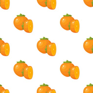 Kusursuz desenli, beyaz arka planda izole edilmiş taze, parlak hurma meyvesi. Sağlıklı yaşam için yaz meyveleri. Organik meyve. Çizgi film tarzı. Herhangi bir tasarım için vektör illüstrasyonu.