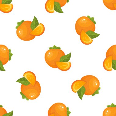 Kusursuz desenli, beyaz arka planda izole edilmiş taze, parlak hurma meyvesi. Sağlıklı yaşam için yaz meyveleri. Organik meyve. Çizgi film tarzı. Herhangi bir tasarım için vektör illüstrasyonu.