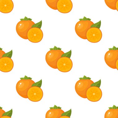 Kusursuz desenli, beyaz arka planda izole edilmiş taze, parlak hurma meyvesi. Sağlıklı yaşam için yaz meyveleri. Organik meyve. Çizgi film tarzı. Herhangi bir tasarım için vektör illüstrasyonu.