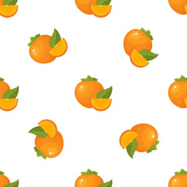 Kusursuz desenli, beyaz arka planda izole edilmiş taze, parlak hurma meyvesi. Sağlıklı yaşam için yaz meyveleri. Organik meyve. Çizgi film tarzı. Herhangi bir tasarım için vektör illüstrasyonu.