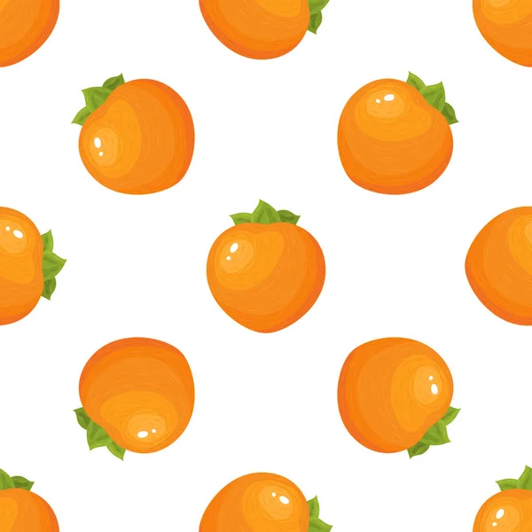 Seamless Pattern Fresh Whole Persimmon Fruit Isolated White Background Summer — Stock Vector