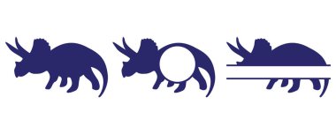 Styracosaurus dinozor silueti ve isim olarak s uzayı ile monogram kes. Beyaz arkaplan vektör çiziminde izole.