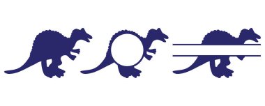 Dinozor spinosaurus silueti ve isim olarak s uzayı ile monogramı kes. Beyaz arkaplan vektör çiziminde izole.