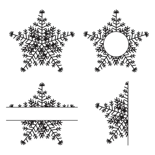 Набір Монограм Сніжинки Мереживо Святкового Орнаменту Шаблон Етикетка Скрапбукінгу Вітальних — стоковий вектор