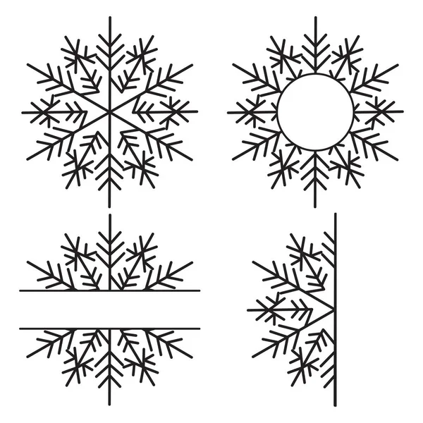 Набір Монограм Сніжинки Ізольовано Білому Тлі Мереживо Святкового Орнаменту Шаблон — стоковий вектор