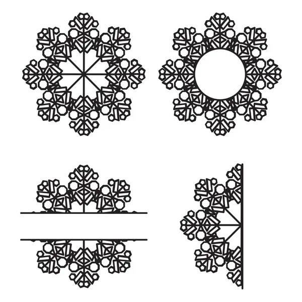 白地にスノーフレークレーザーカットをセット 冬の雪の結晶要素 クリスマスフラットシルエットのシンボル ベクターイラスト — ストックベクタ