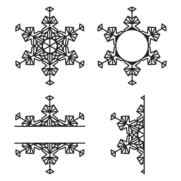 Schneeflockenmonogrammausschnitt Auf Weißem Hintergrund Winter Schneeflocke Kristallelement Weihnachten Flache Silhouette — Stockvektor