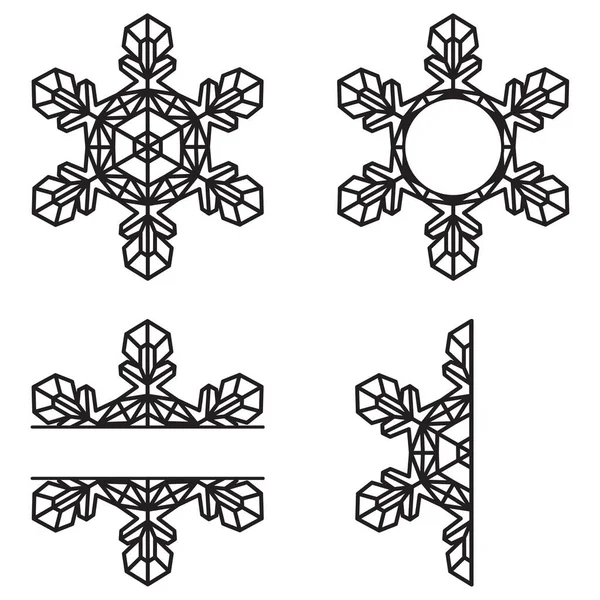 Schneeflocken Monogramm Laser Geschnitten Isoliert Auf Weißem Hintergrund Flache Winter — Stockvektor