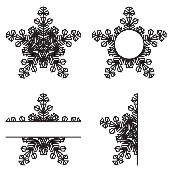 Schneeflocken Auf Weißem Hintergrund Flache Winter Schnee Ikonen Silhouette Weihnachtliches — Stockvektor