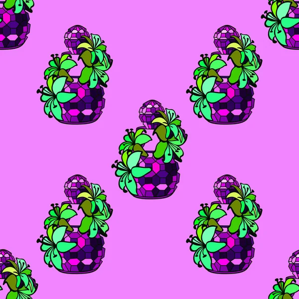 Parlak tropik ananas ve parfüm şişeleri. Moda tasarımı için sonsuz doku. Vektör illüstrasyonu.