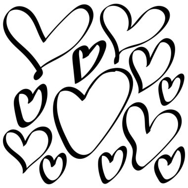 Elle çizilmiş kalp koleksiyonu. Beyaz arkaplanda el çizimi sert işaretli kalpler izole.