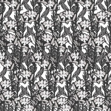 Beyaz arka planda desensiz Doodle tarzı çiçekler. Vektör İllüstrasyonu