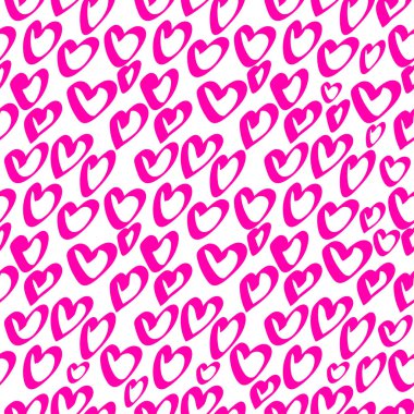 Elle çizilmiş neon pembe kalpler beyaz arka planda pürüzsüz desen. vektör Resimleri.