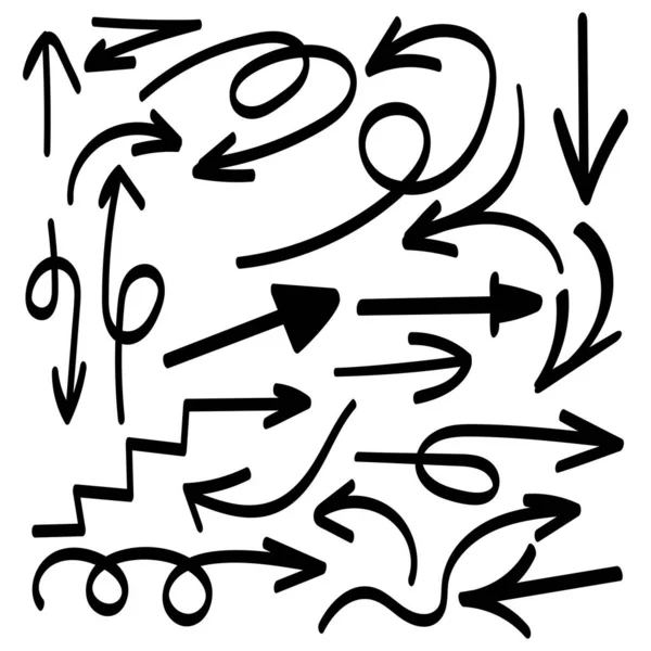 箭头手绘套件 抽象画笔绘制箭头图标集合 箭头扁平的样式孤立在白色的背景上 矢量说明 — 图库矢量图片