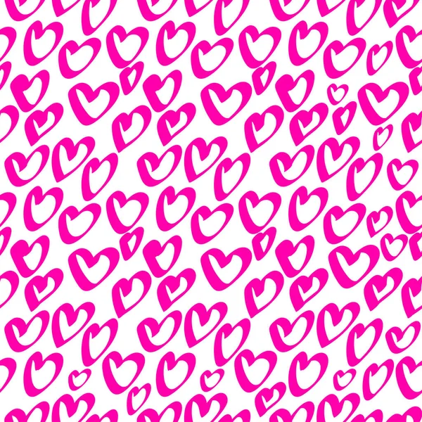 Handgezeichnete Neonrosa Herzen Mit Nahtlosem Muster Auf Weißem Hintergrund Vektorillustration — Stockvektor