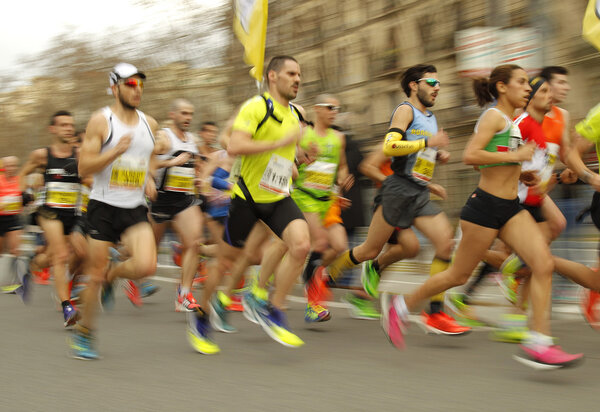 Group of runners in Barcelona streets