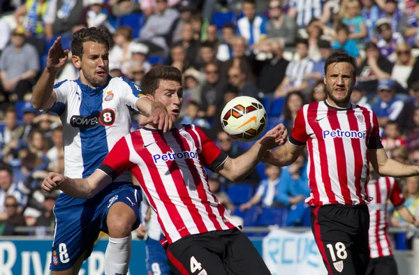 Stuani of RCD Espanyol and Laporte of Athletic de Bilbao — Stock Photo, Image