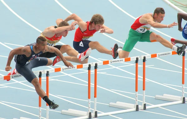 Competitors of 110 meters hurdles — Stock Photo, Image