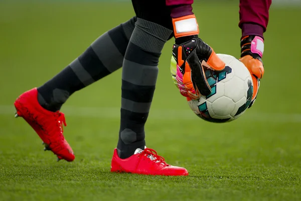 Goalkeeper with gloves — Stock Photo, Image