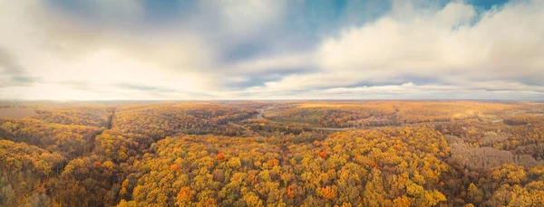 Vista aérea da bela floresta de outono laranja e vermelha — Fotografia de Stock