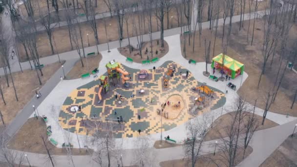 Playground after the end of quarantine - aerial drone view — Stock Video