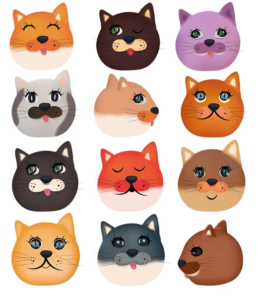 Collection Cute Cats Emotion Faces Various Expressions Editable Stroke