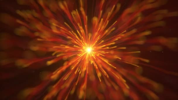 우주에서 폭발이 일어났습니다. 우주에서 날으는 입자들은 가속되는 지연된 효과를 가지고 있습니다. 대폭발 이 있은 후의 입자들 이 공간 전체를 채 웁니다. 4K 3D 애니메이션 — 비디오