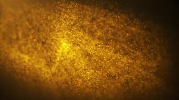 空気中の抽象的な金の塵の粒子。黄金の輝き浮遊塵粒子、スローモーション効果。金色の粒子をボケ効果で粉砕する。概要4kアニメーションループシームレス粒子 — ストック動画