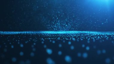 Parlayan parçacıkların soyut siber teknolojisi. Dalga parçacıkları ile dijital imza, ışılda. Veri akışı konsepti, veri aktarımı. Kusursuz döngü 3D. 4K canlandırması