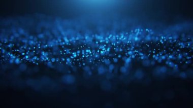 Parlayan parçacıkların soyut siber teknolojisi. Dalga parçacıkları ile dijital imza, ışılda. Veri akışı konsepti, veri aktarımı. Kusursuz döngü 3D. 4K canlandırması