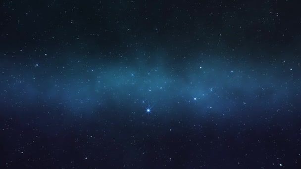 Vuelo a través de la galaxia, a través de las estrellas de la nebulosa en el espacio. Fondo colorido del espacio para su protector de pantalla o intro. Animación 4k — Vídeo de stock