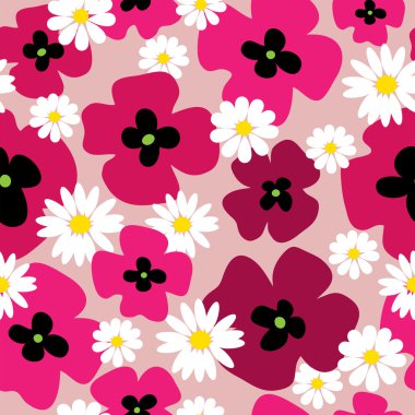 Haşhaş ve papatya ile zarif çiçek seamless modeli