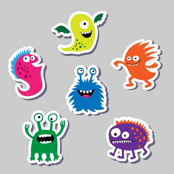 Set marvelous colored stickers monsters — Stock Vector