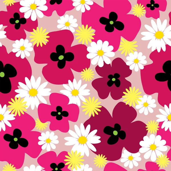 典雅花无缝模板与罂粟和雏菊 — 图库矢量图片