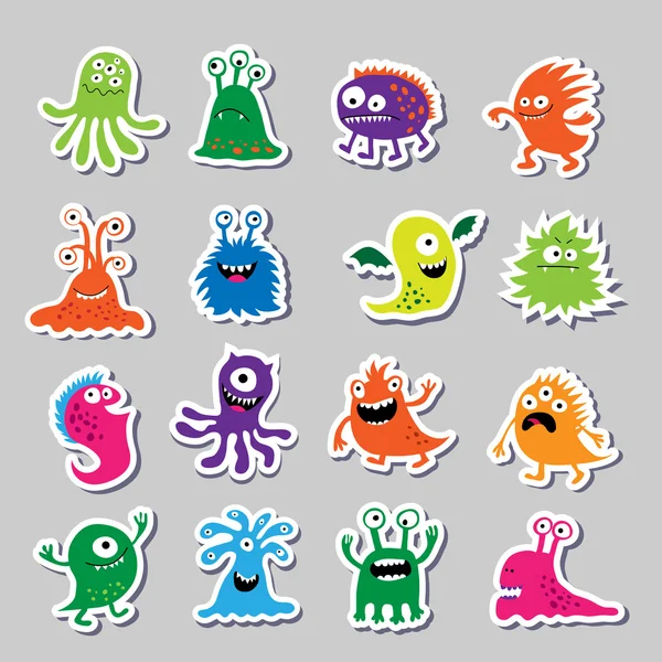 Set of cute monsters in the form of stickers — Stock Vector