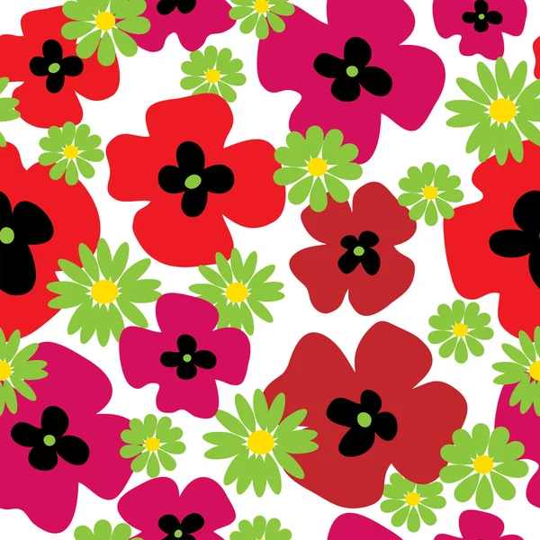 Motif floral sans couture avec coquelicots et marguerites — Image vectorielle