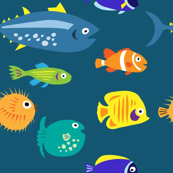 Бесшовный фон с разноцветными милыми морскими рыбками — стоковый вектор