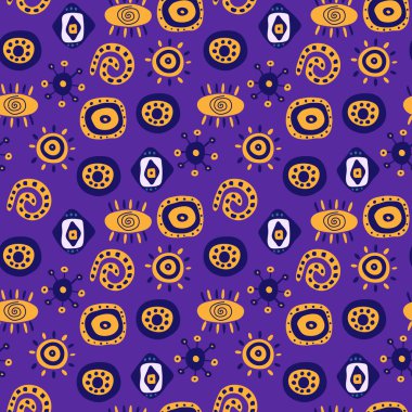 Mavi bir arka plan üzerinde soyut etnik sorunsuz süsleme