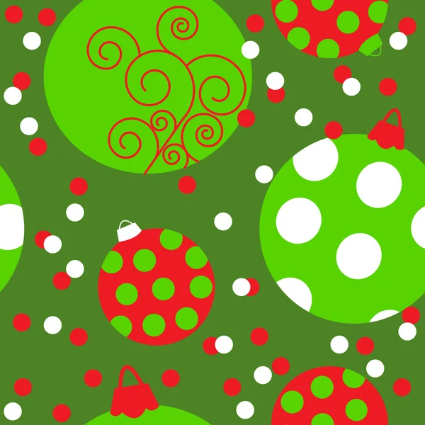 Patrón sin costuras con bolas de Navidad sobre un fondo verde — Vector de stock